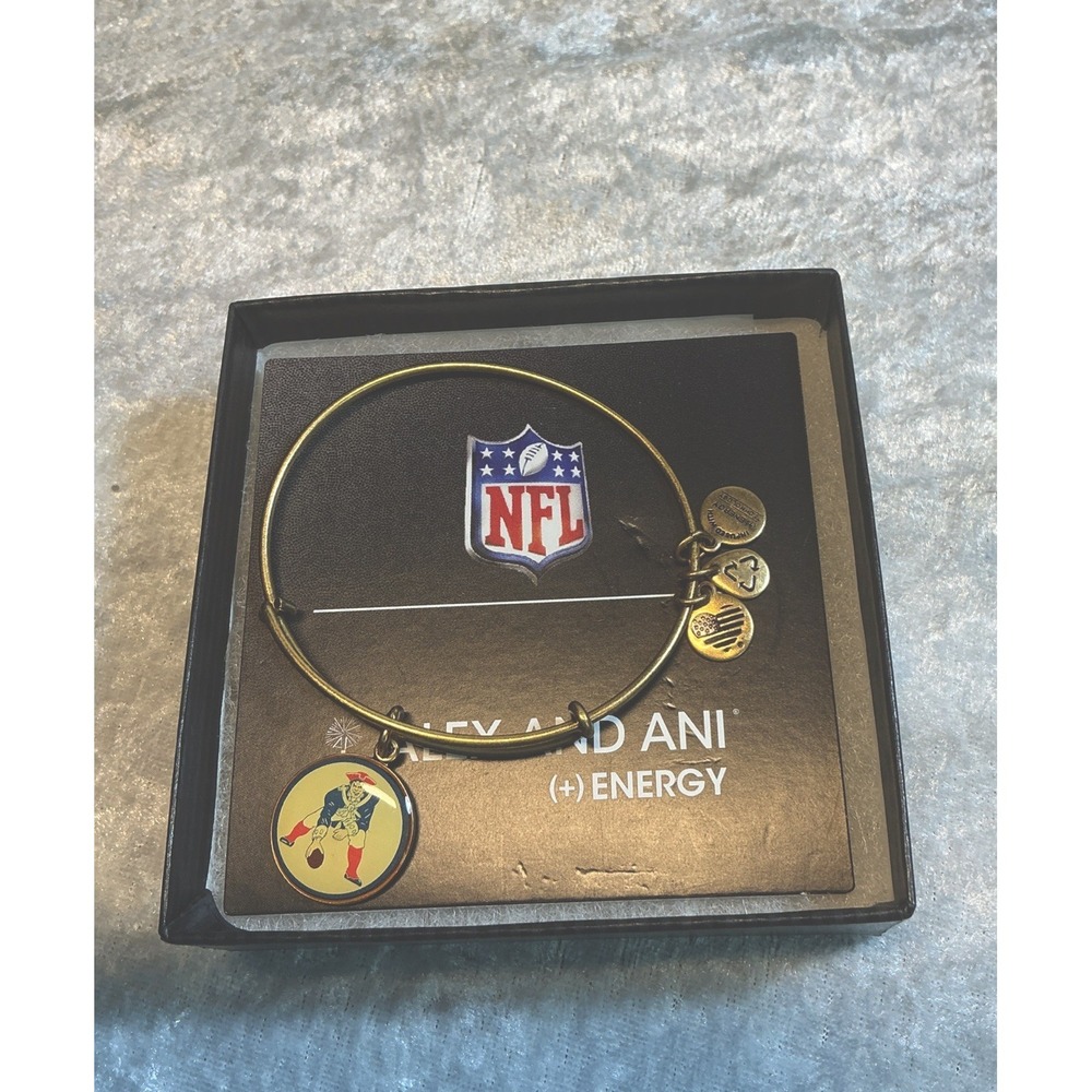 Alex and Ani NFL Pat The Patriot Logo Charm Rafaelian Gold Bangle Bracelet